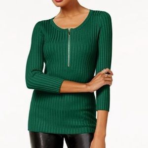 INC✨Green Ribbed Crewneck Sweater